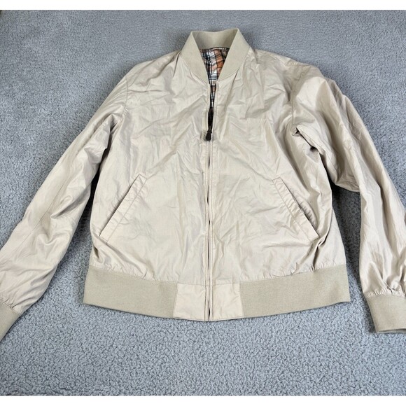 Uniqlo Bomber Jacket Mens L Beige Khaki Full Zip Lined Chore Barn Soft Shell - Picture 1 of 13